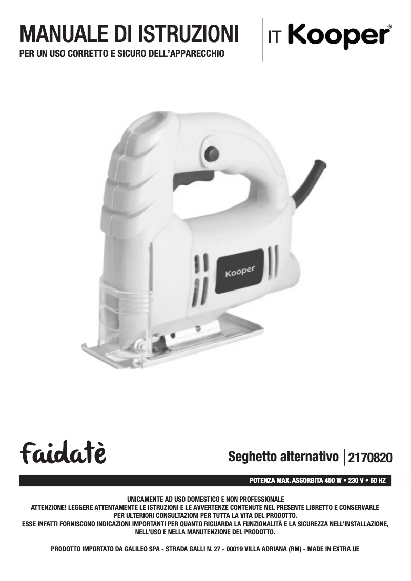 Page 1 de la notice Manuel utilisateur Kooper 2170820