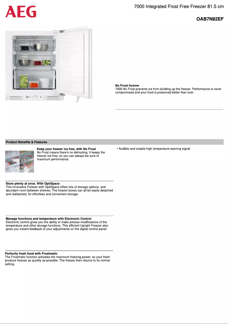 Page 1 de la notice Fiche technique AEG OAB7N82EF