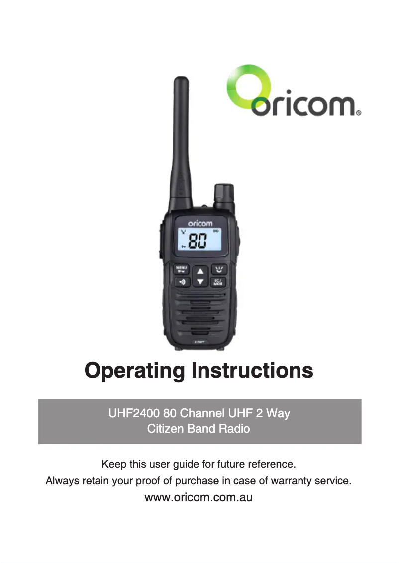 Page 1 of the manual User Manual Oricom UHFTP2400