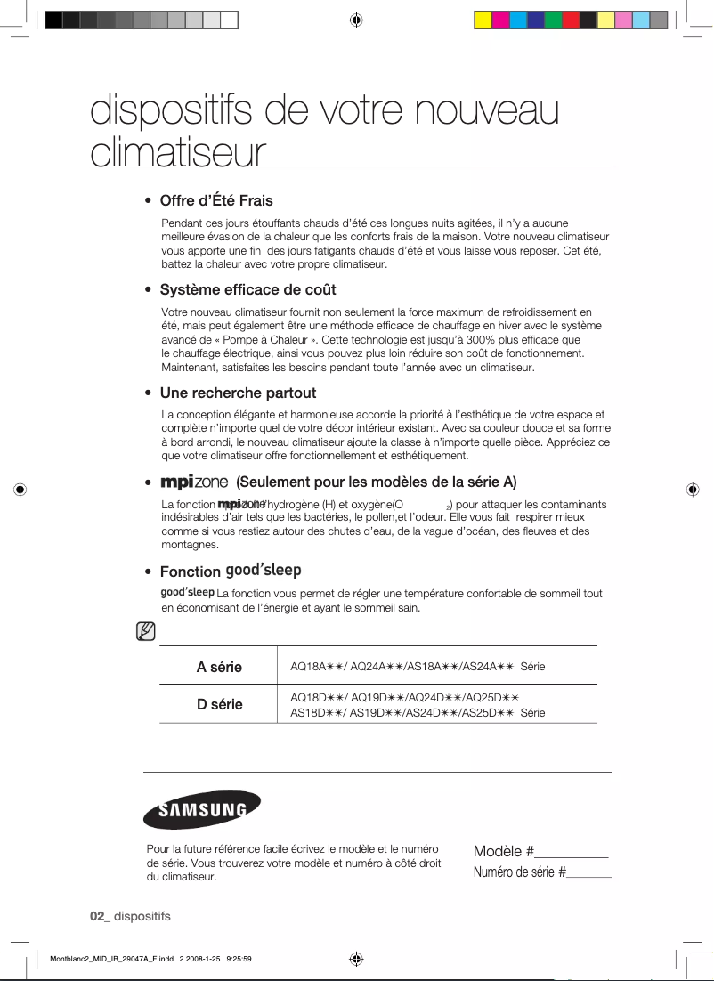 Page 1 de la notice Manuel utilisateur Samsung AQ18AWAX