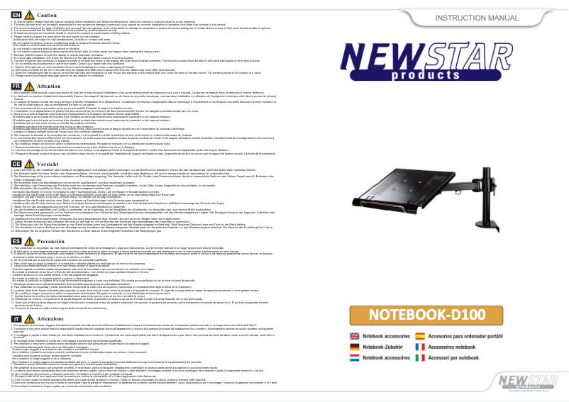 Page 1 de la notice Manuel utilisateur Newstar NOTEBOOK-D100