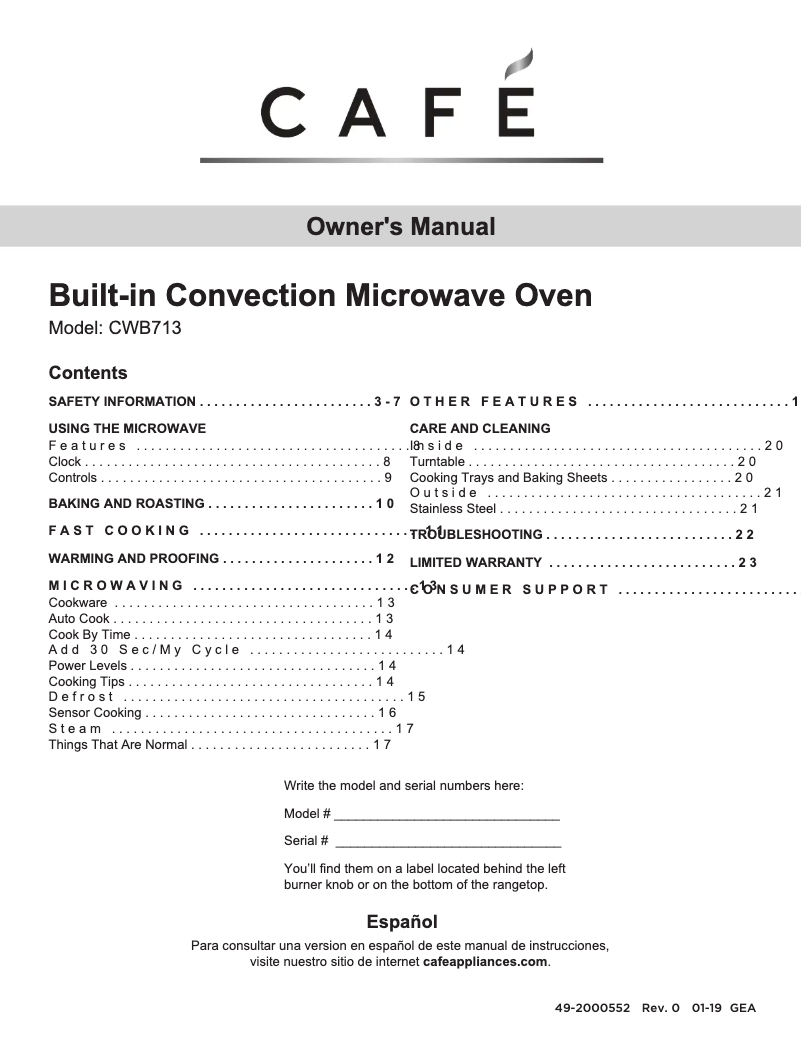 Page n°1 - Manuel utilisateur GE CWB713P2NS1