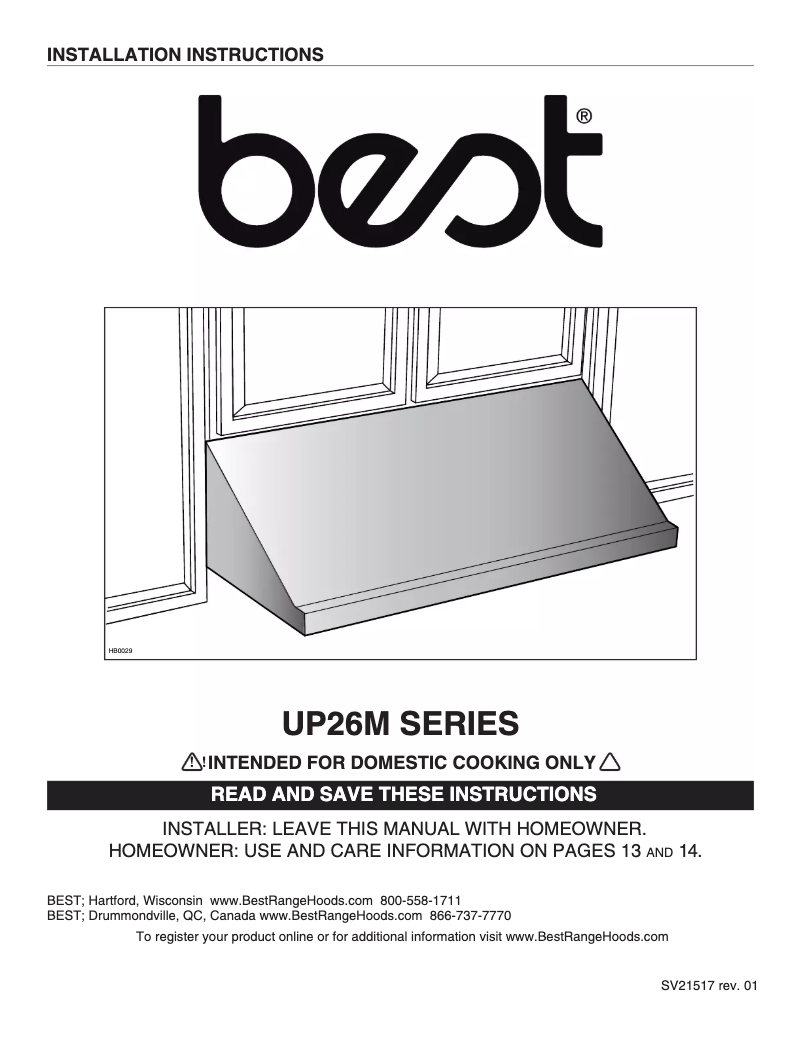 Page 1 de la notice Guide d'installation Best Classico UP26M36SB