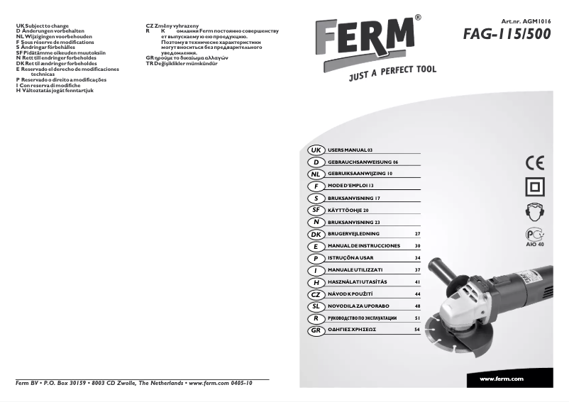 Page 1 de la notice Manuel utilisateur Ferm FAG-115/500