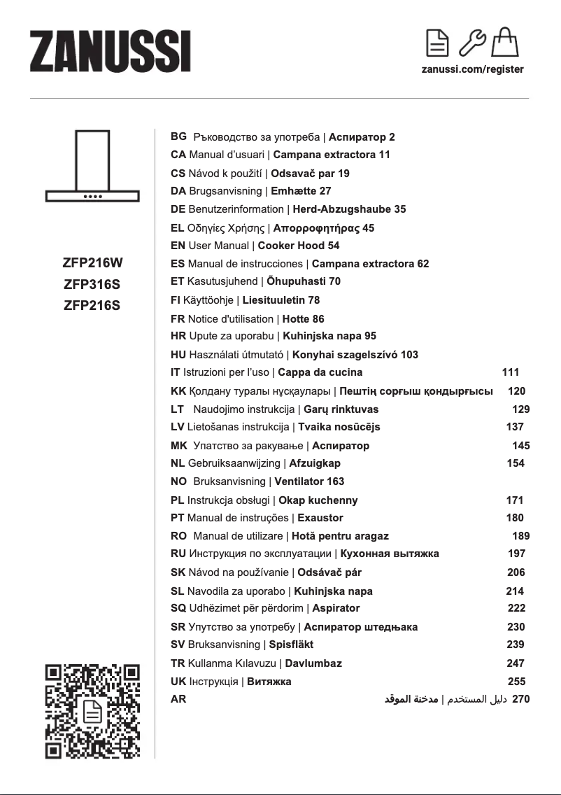 Page 1 de la notice Manuel utilisateur Zanussi ZFP316S