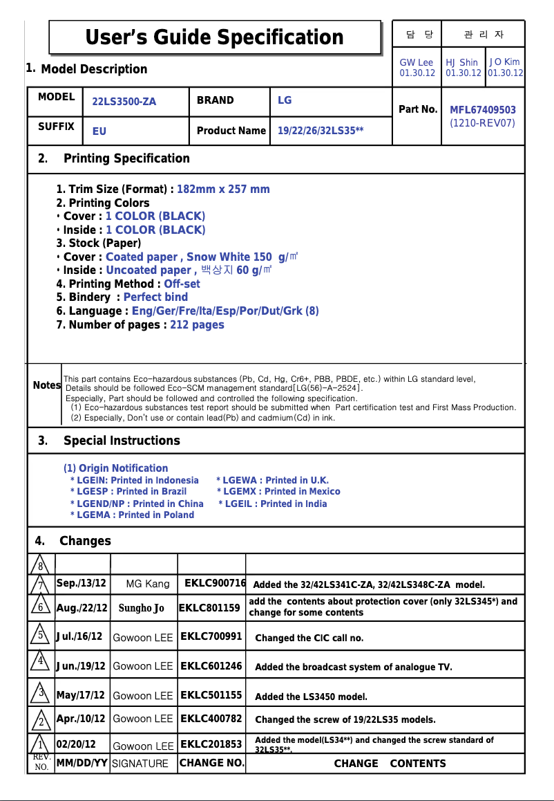 Page 1 de la notice Manuel utilisateur LG 32LS3500