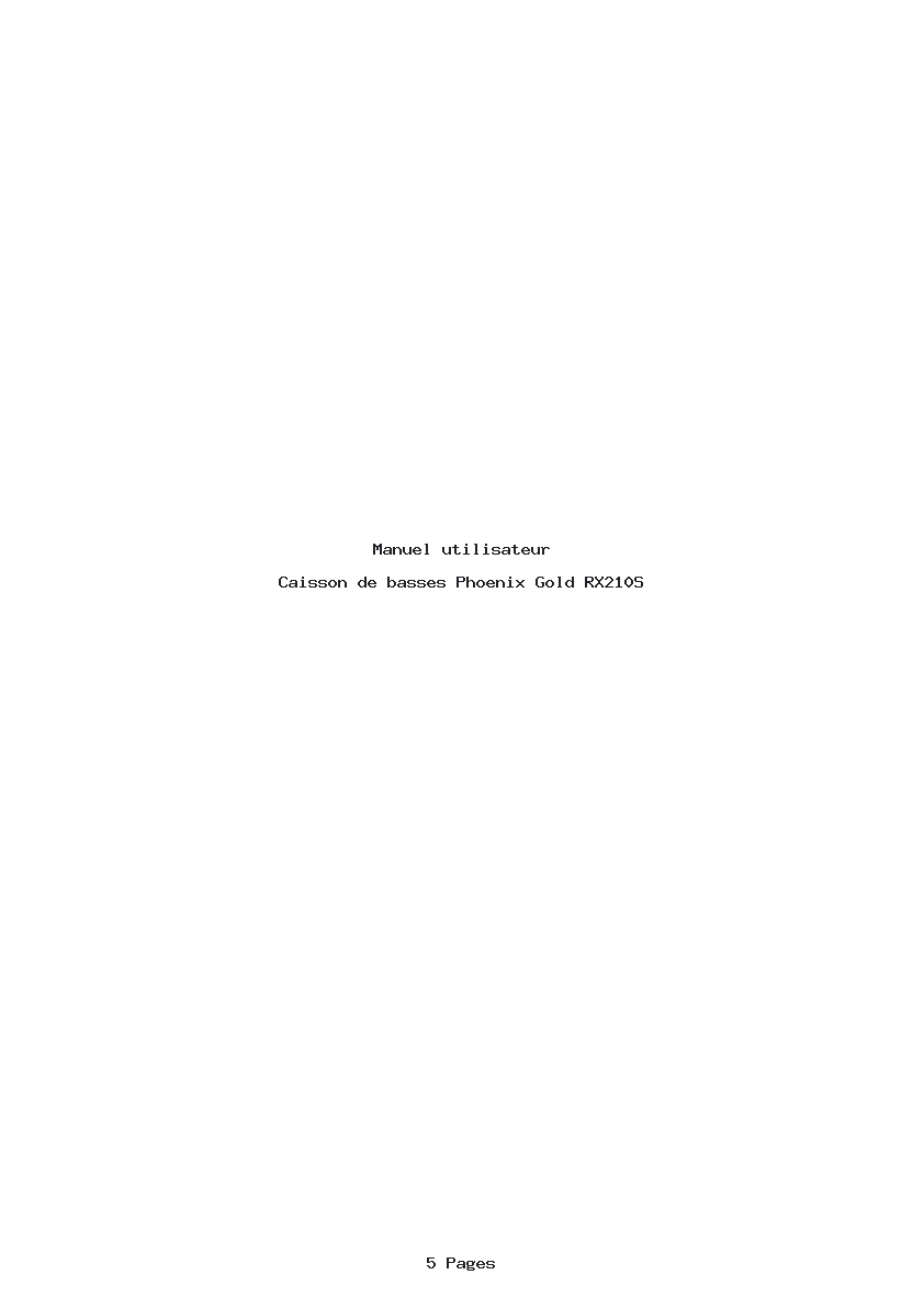 Page 1 de la notice Manuel utilisateur Phoenix Gold RX210S