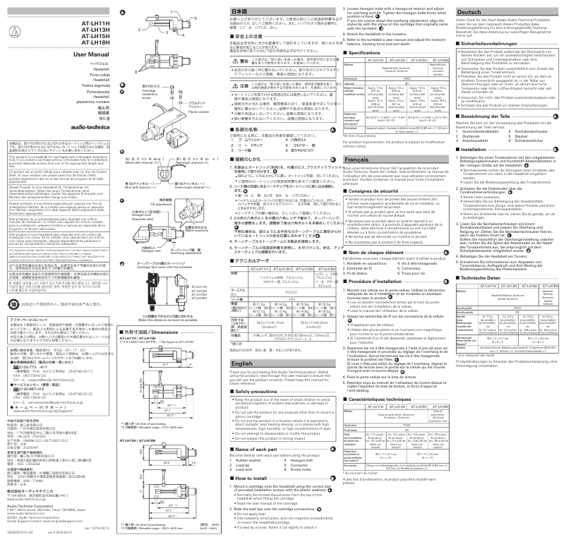 Page 1 de la notice Manuel utilisateur Audio-Technica AT-LH18H