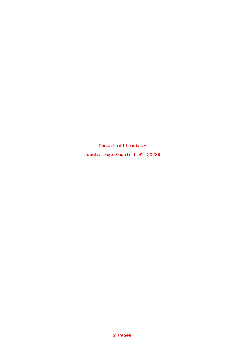 Page 1 de la notice Manuel utilisateur Lego Repair Lift 30229