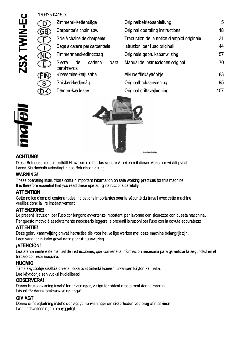 Page 1 de la notice Manuel utilisateur Mafell ZSX-TWIN Ec