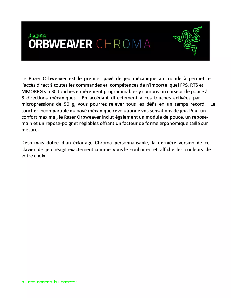 Page 1 de la notice Manuel utilisateur Razer Orbweaver Chroma