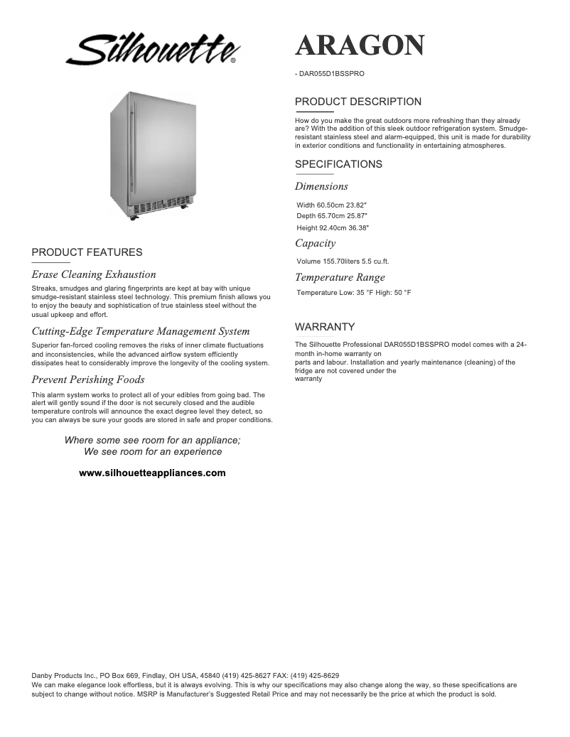 Page 1 de la notice Fiche technique Danby DAR055D1O
