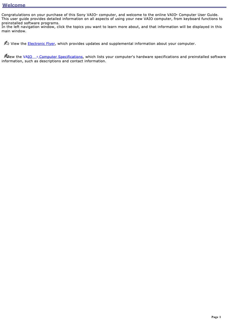 Page 1 de la notice Manuel utilisateur Sony Vaio PCG-R505DC