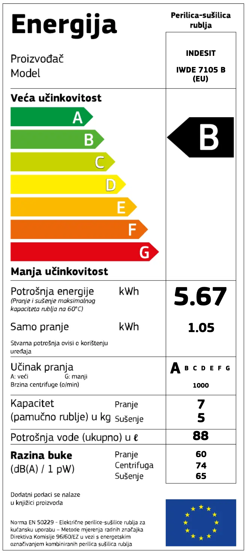 Page n°1 - Label énergétique Indesit IWDE 7105 B (EU)