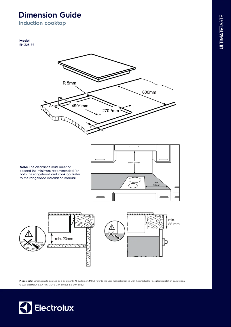 Page 1 de la notice Dessin technique Electrolux EHI3251BE