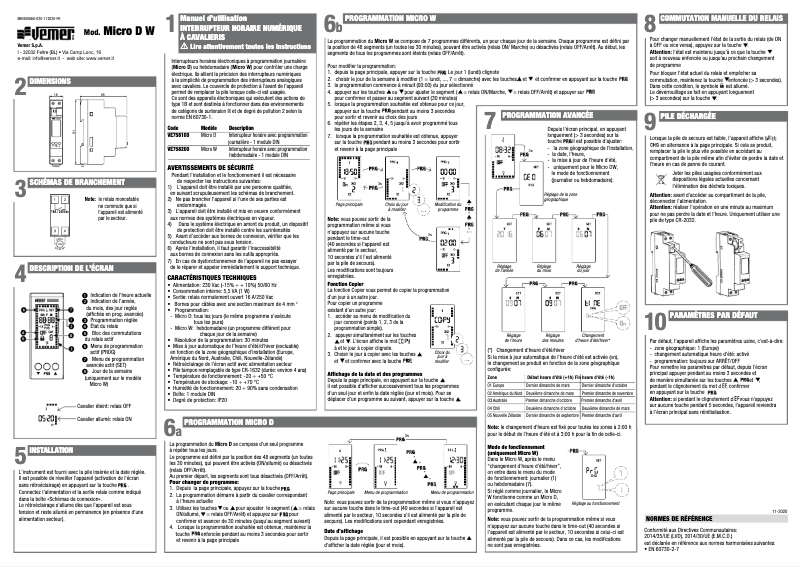 Page 1 de la notice Manuel utilisateur Vemer Micro D
