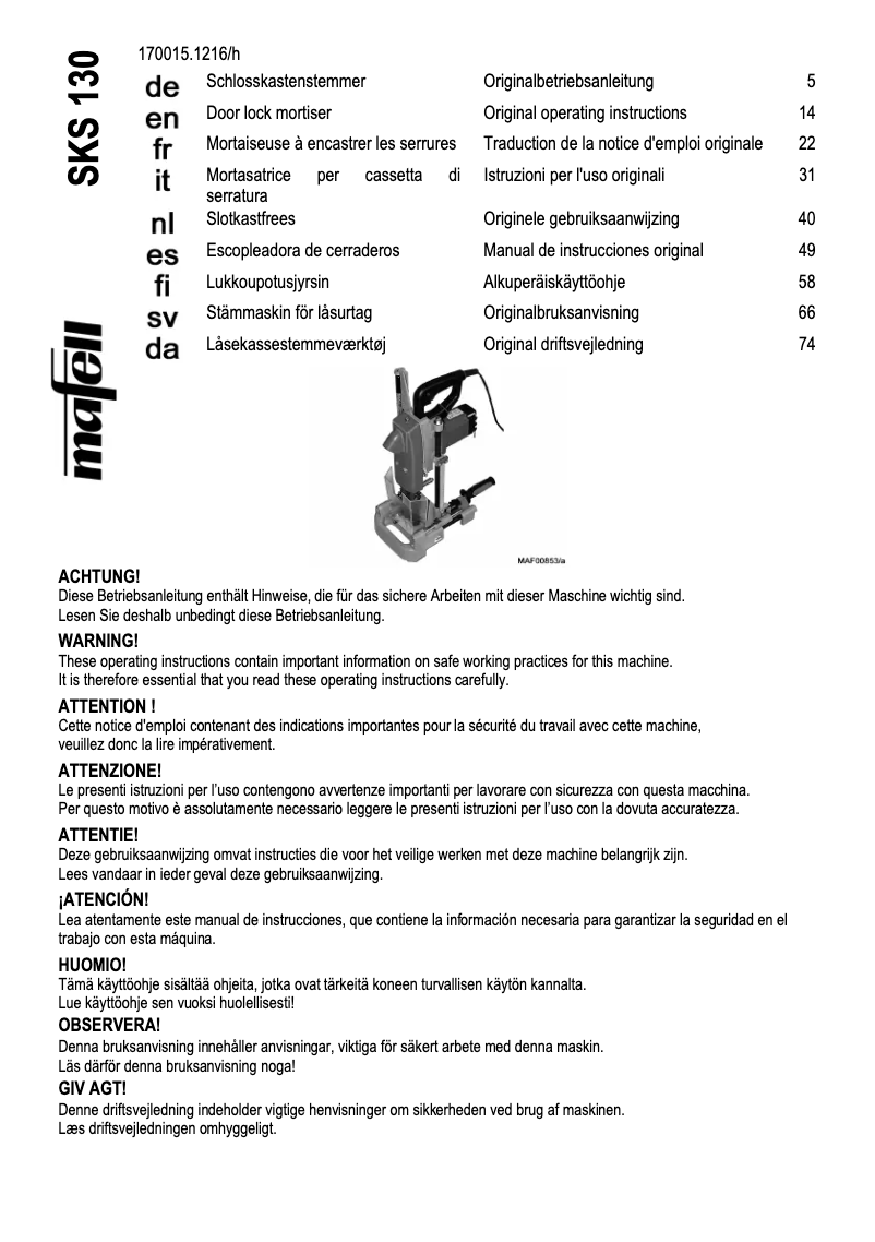 Página 1 del manual Manual de usuario Mafell SKS 130