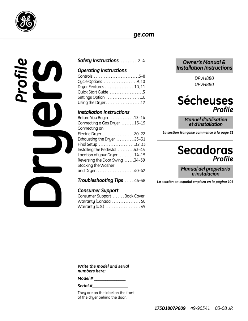 Página 1 del manual Manual de usuario GE UPVH880GJMV