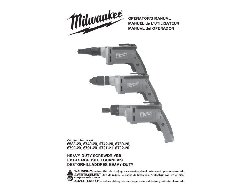 Page 1 de la notice Manuel utilisateur Milwaukee 6792-20
