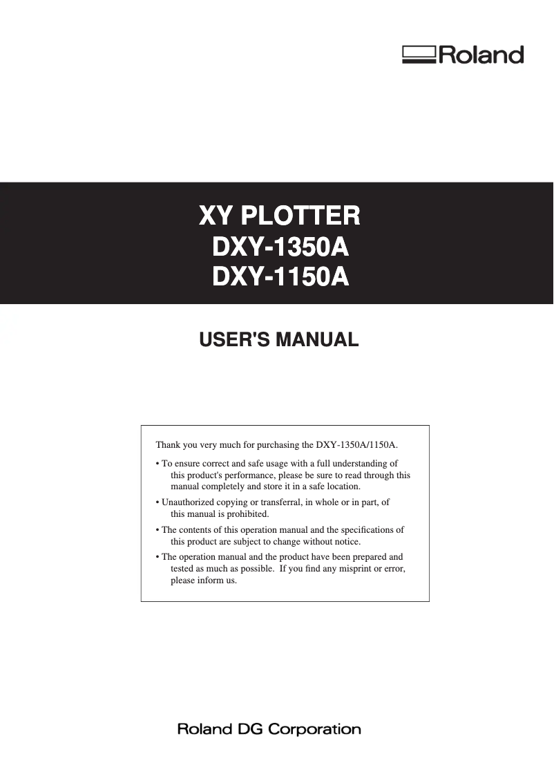 Page 1 of the manual User Manual Roland DXY-1150A