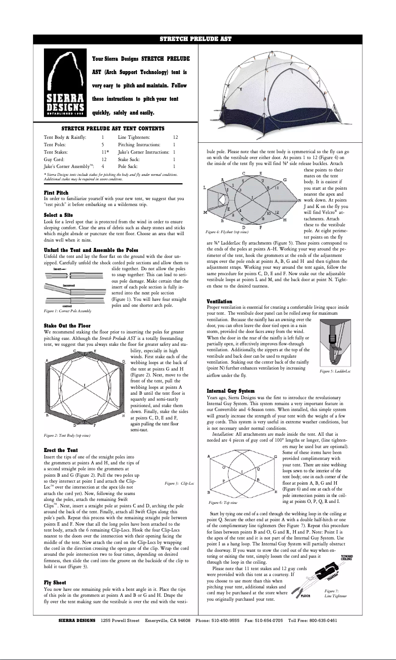 Page 1 of the manual User Manual Sierra Designs Stretch Prelude AST