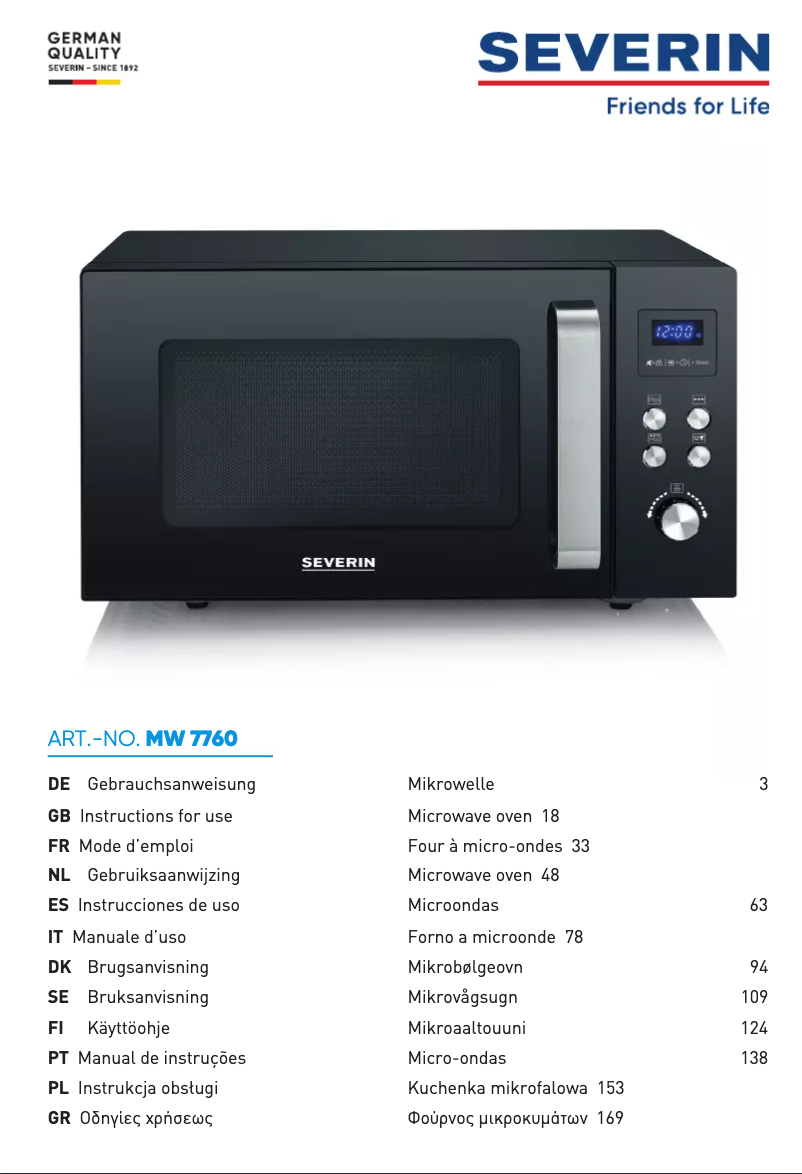 Page 1 de la notice Manuel utilisateur Severin MW 7760