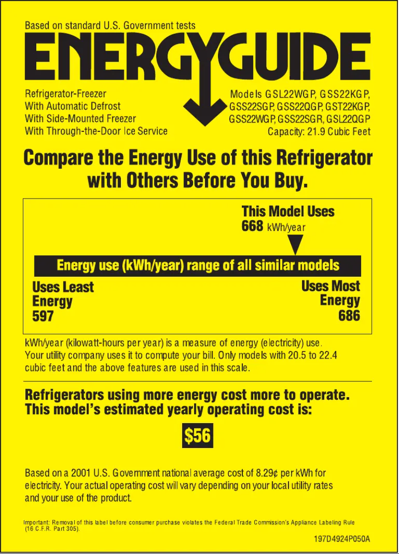 Página 1 del manual Etiqueta energética GE GSS22QGPCC