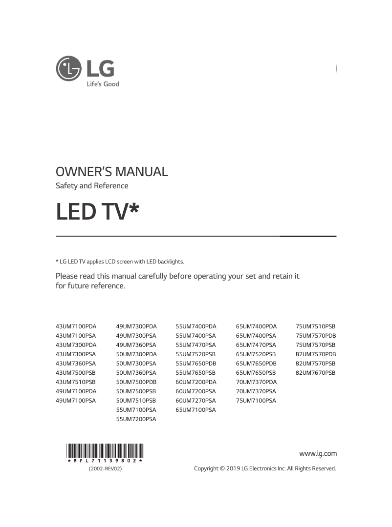 Page 1 of the manual User Manual LG 43UM7300PSA