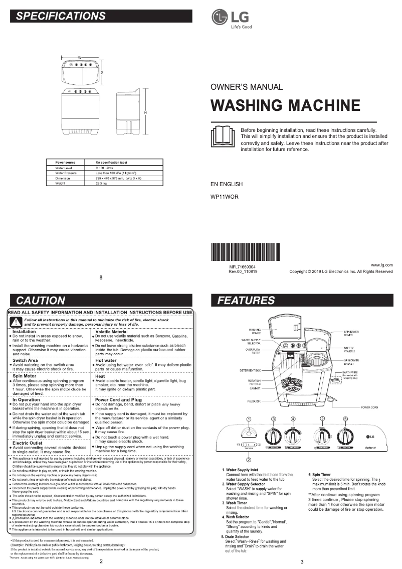 Página 1 del manual Manual de usuario LG WP11WOR