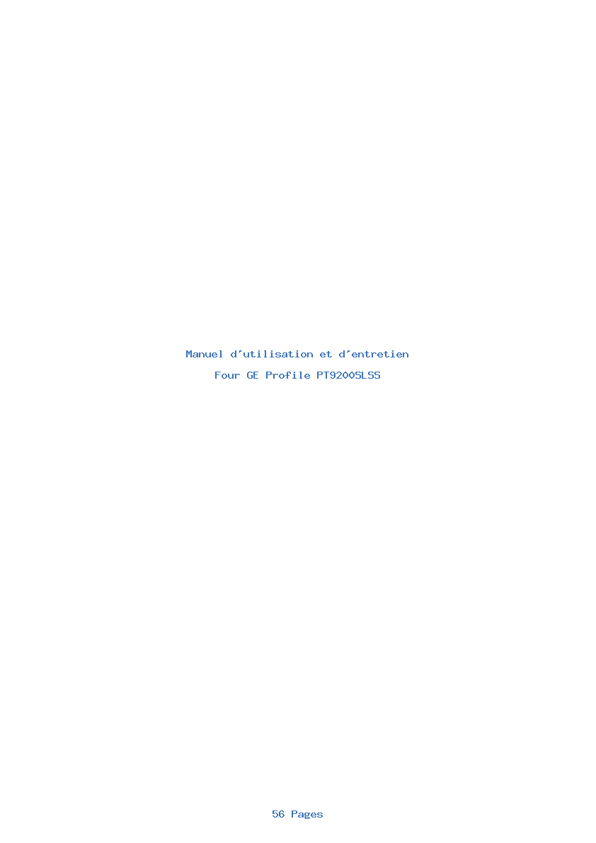 Page 1 de la notice Manuel d'utilisation et d'entretien GE Profile PT9200SLSS