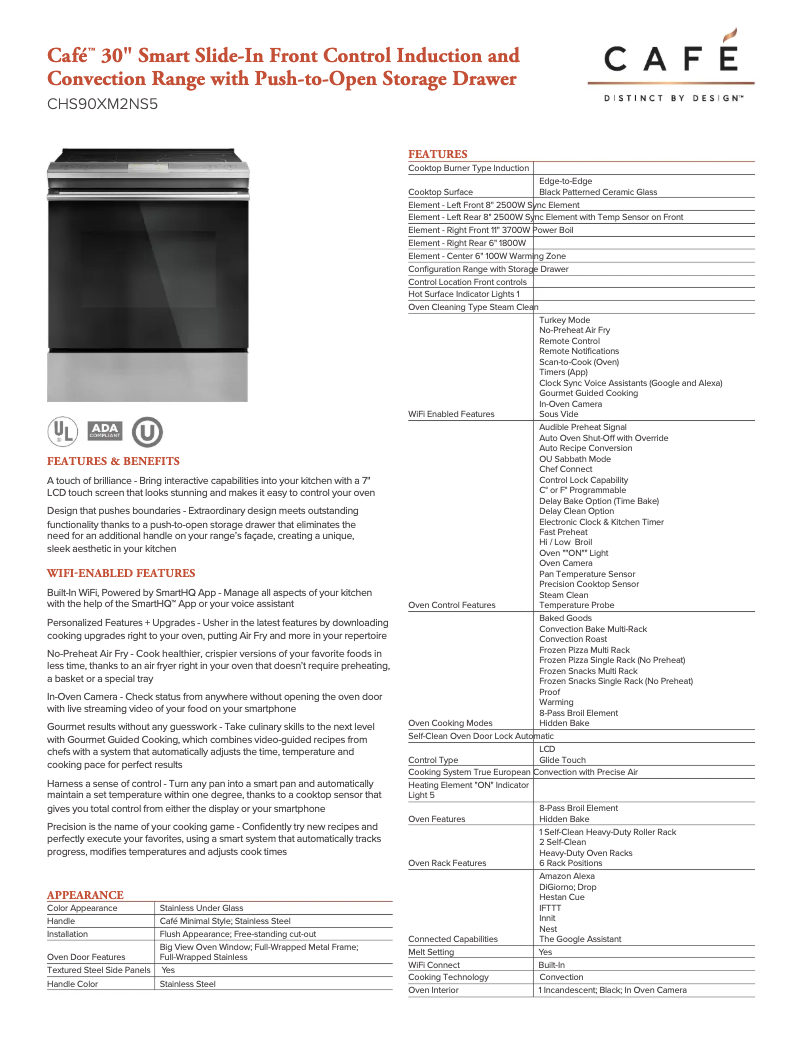 Page 1 de la notice Fiche technique GE Café CHS90XM2NS5