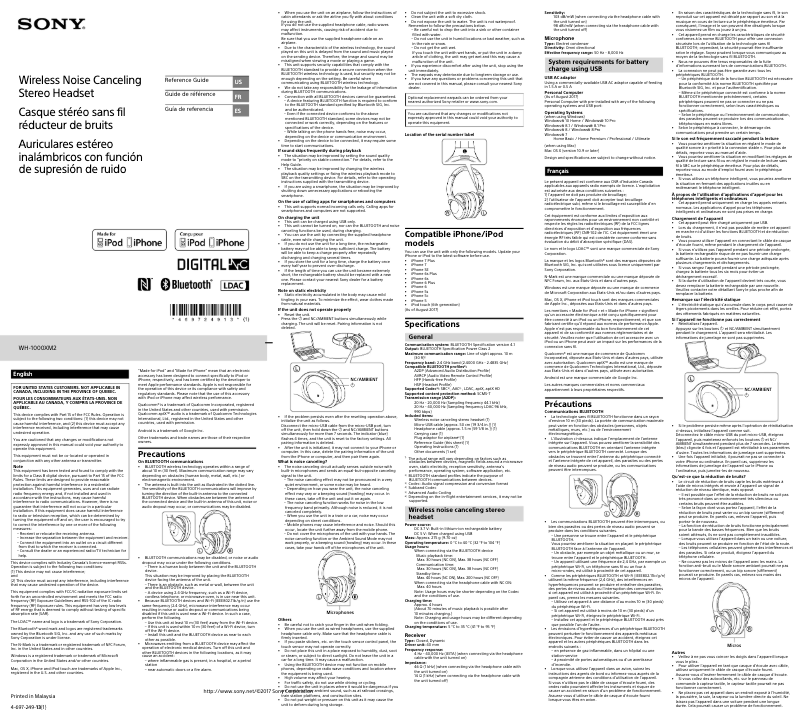 Page 1 of the manual User Manual Sony WH-1000XM2