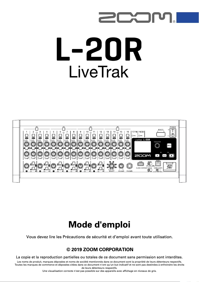 Page 1 de la notice Manuel utilisateur Zoom LiveTrak L-20R