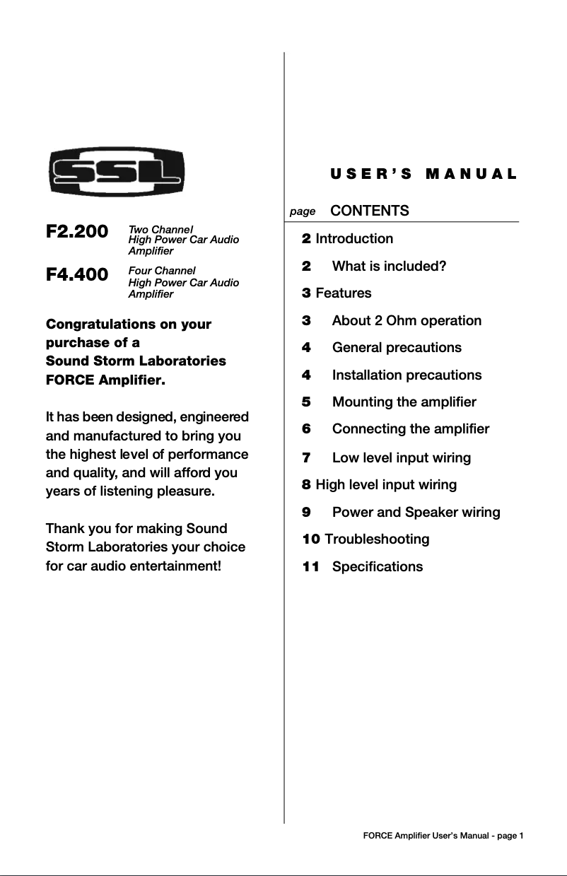 Page 1 de la notice Manuel utilisateur SSL Force F2.200