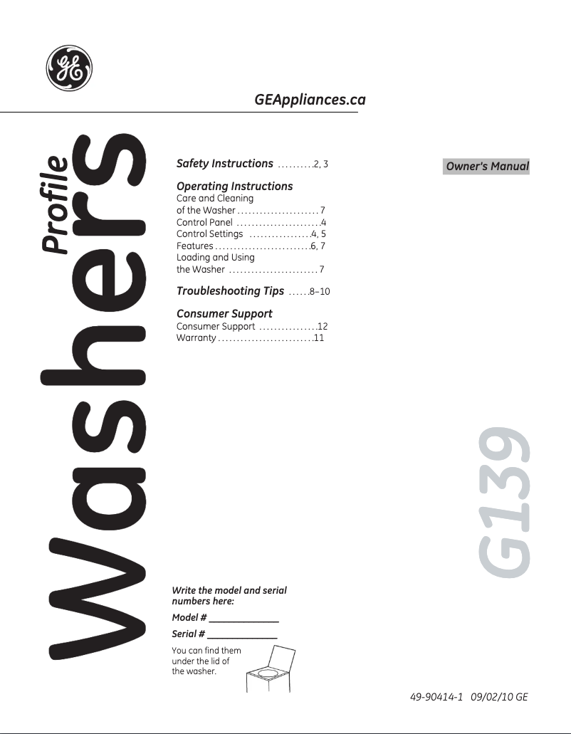 Page 1 de la notice Manuel utilisateur GE PTAN6250MWT