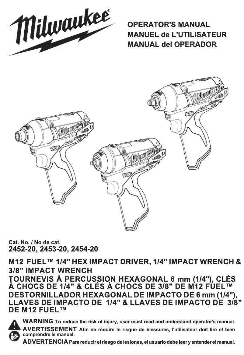 Page 1 de la notice Manuel utilisateur Milwaukee M12 Fuel 2453-22