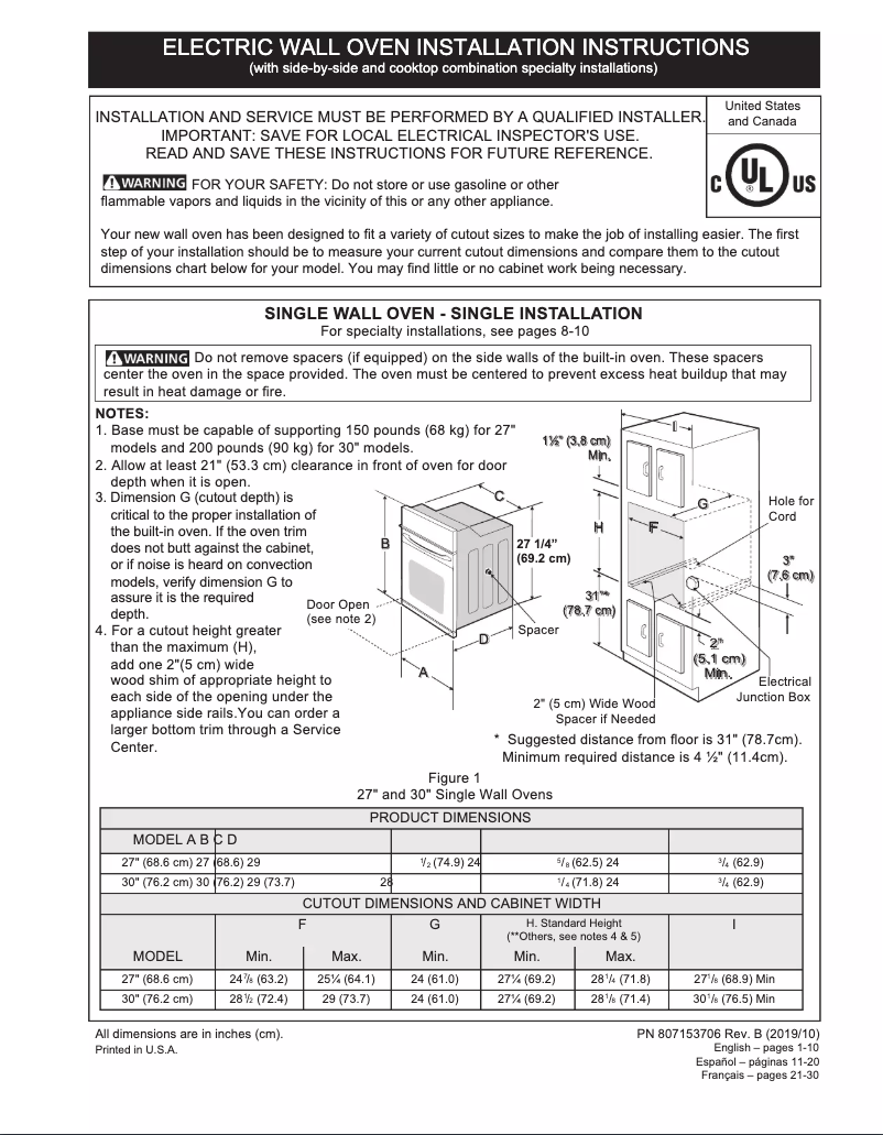 Page 1 de la notice Guide d'installation Frigidaire FGET2766UF