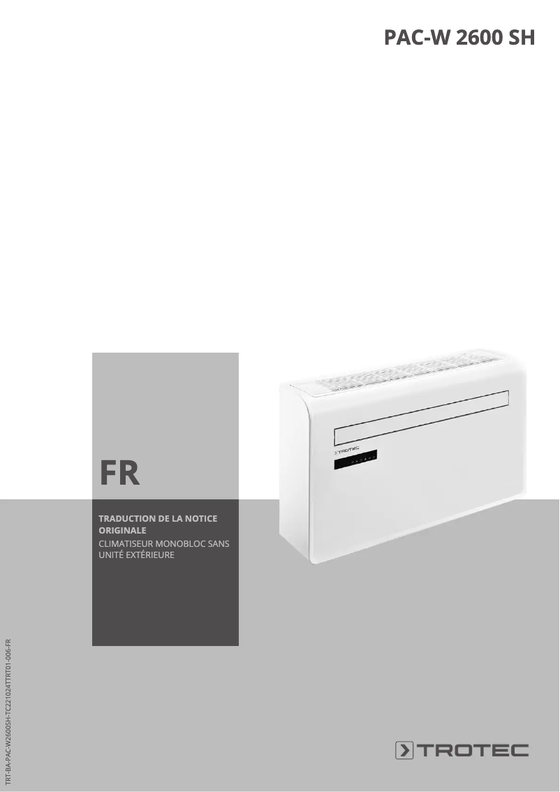 Page 1 de la notice Manuel utilisateur Trotec PAC-W 2600 SH