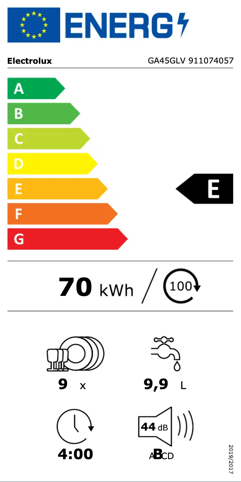 Página 1 del manual Etiqueta energética Electrolux GA45GLV