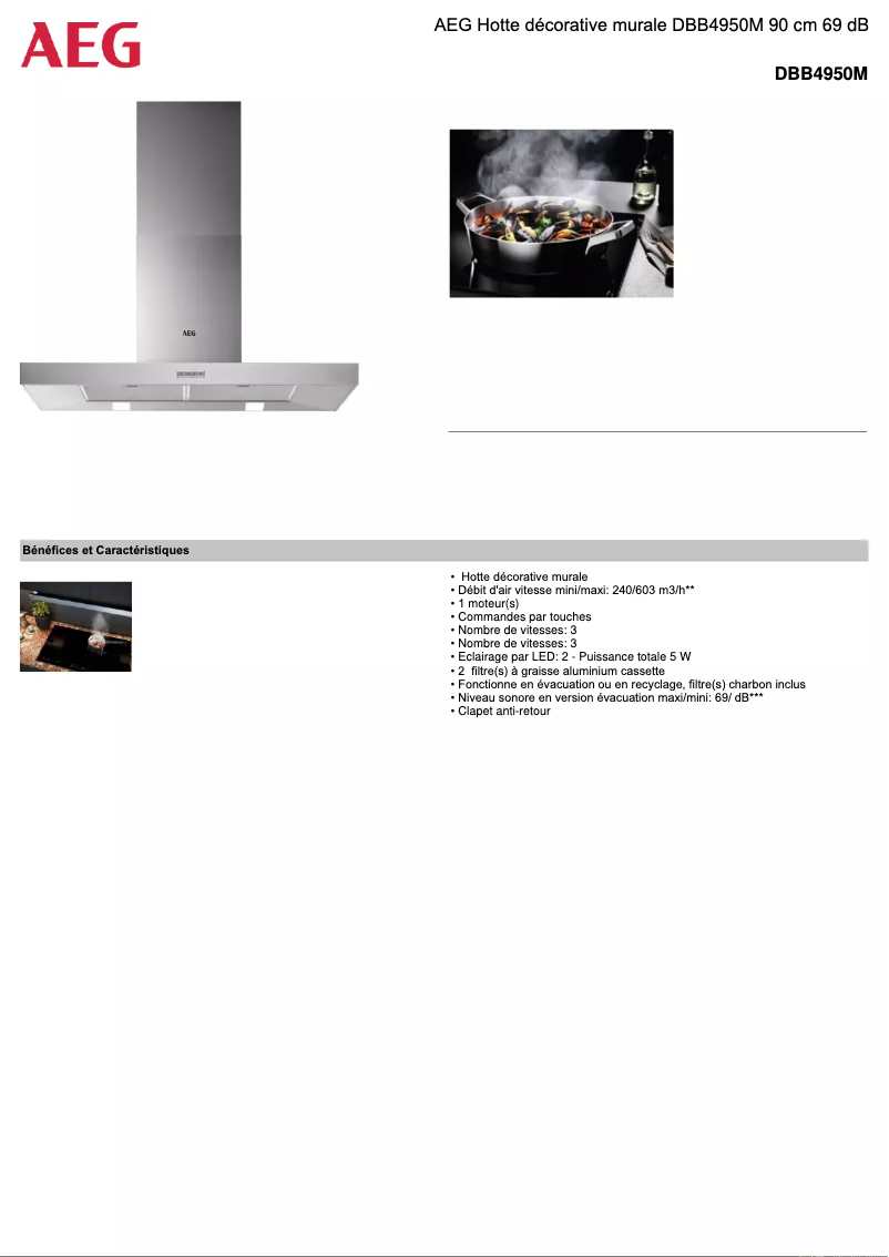Page 1 de la notice Fiche technique AEG DBB4950M