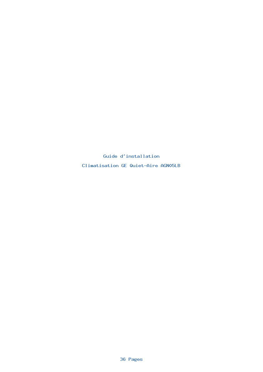 Page 1 de la notice Guide d'installation GE Quiet-Aire AGN05LB