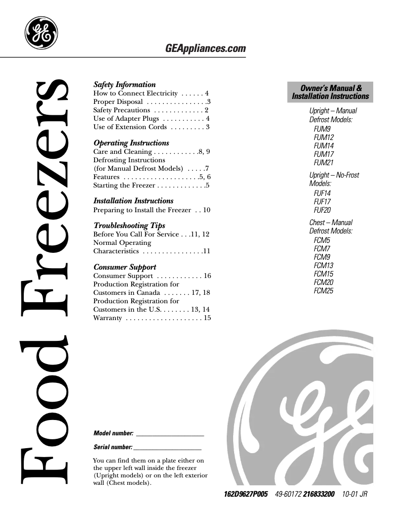 Page 1 de la notice Guide d'installation GE FUM14DMRWH