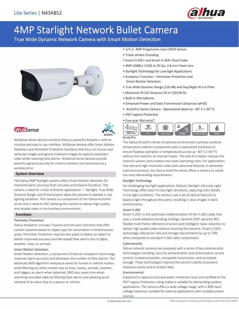 Page 1 de la notice Fiche technique Dahua Technology N43AB52