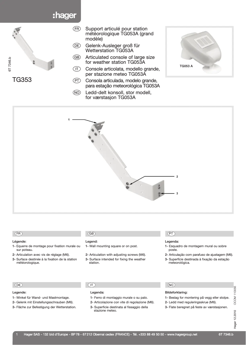 Page 1 de la notice Manuel utilisateur Hager TG353