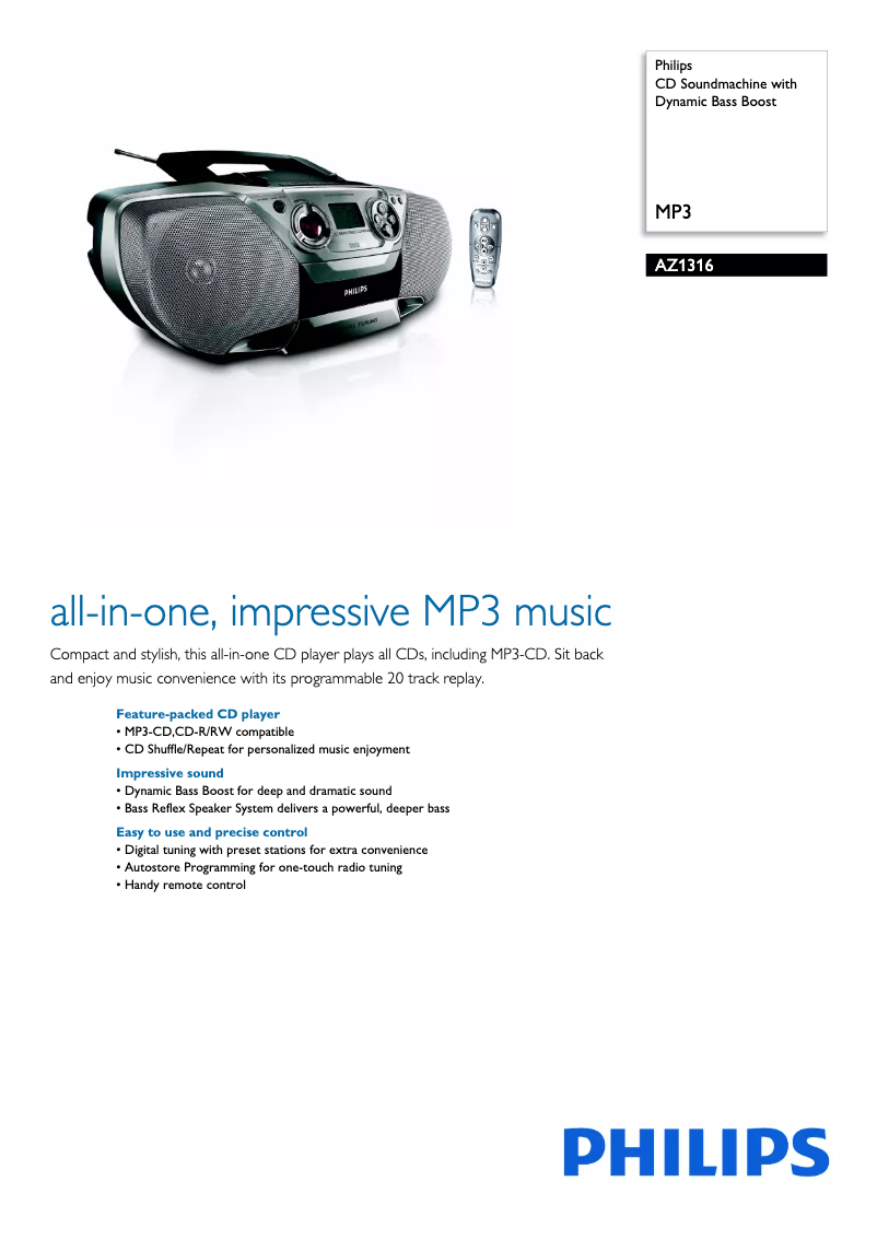 Page 1 of the manual Brochure Philips AZ1316