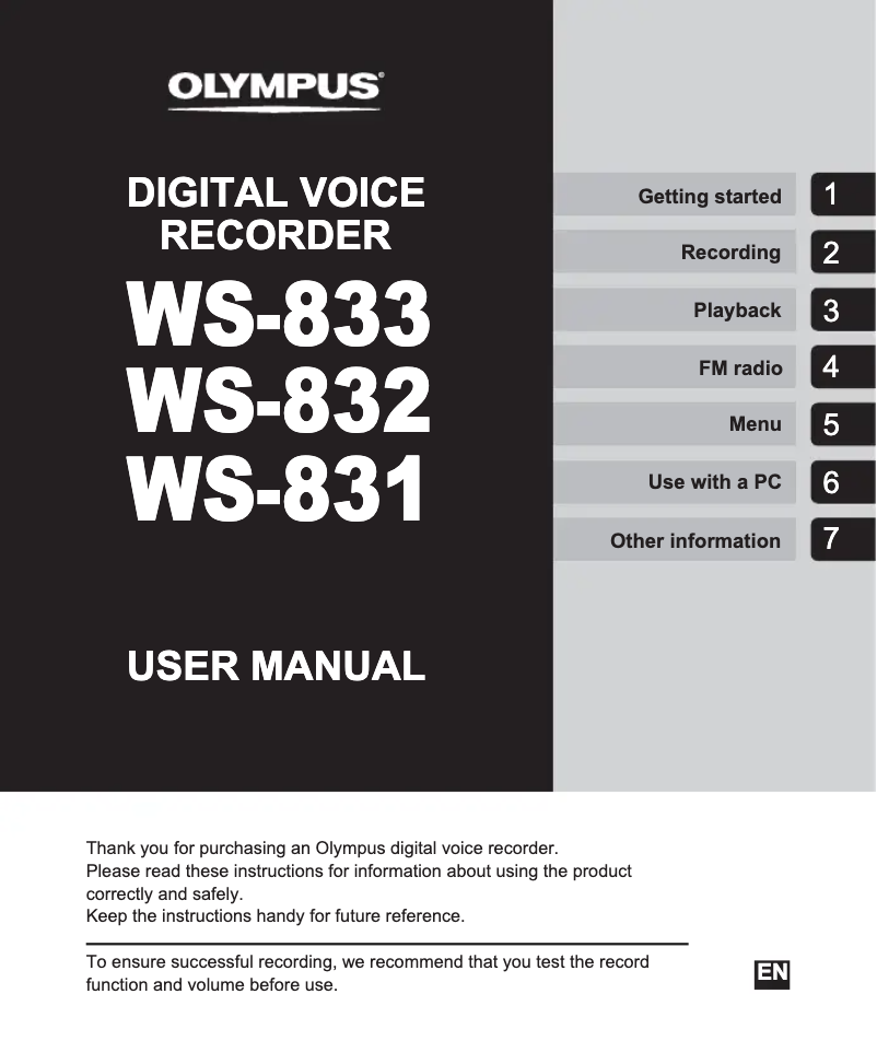 Page 1 of the manual User Manual Olympus WS-832