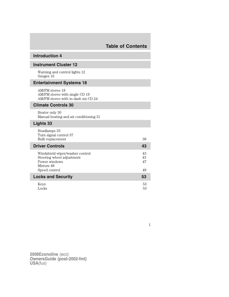 Page 1 de la notice Manuel utilisateur Ford E-250 (2006)