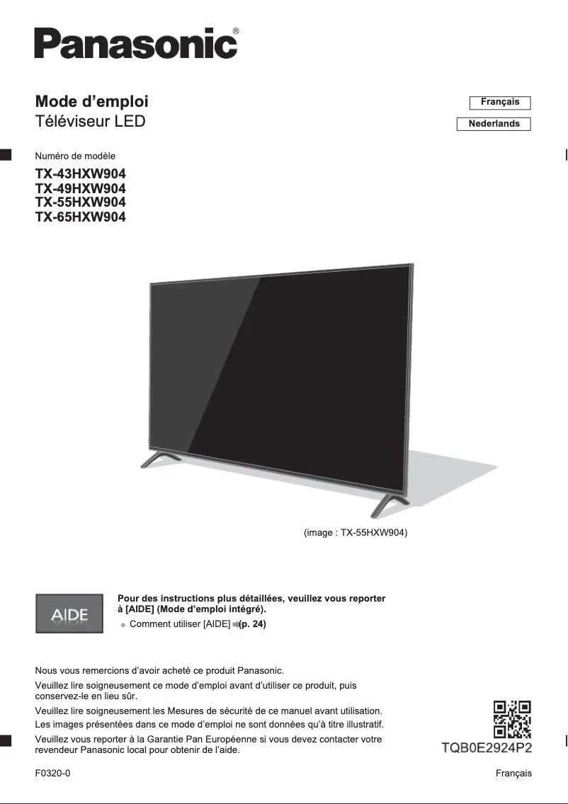 Page 1 of the manual Quick Start Guide Panasonic TX-49HXW904
