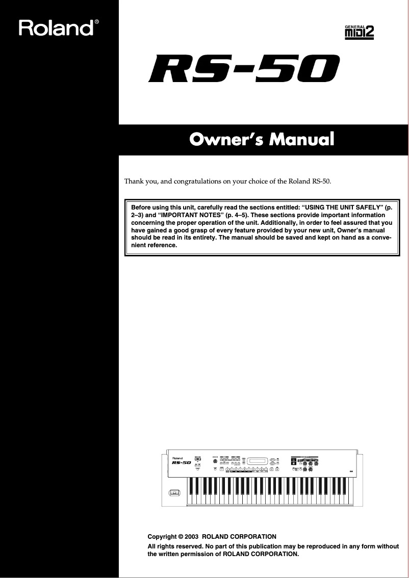 Page 1 de la notice Manuel utilisateur Roland RS-50
