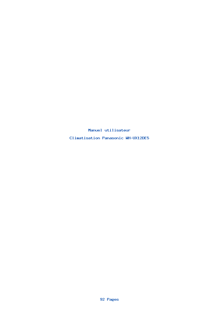 Page 1 de la notice Manuel utilisateur Panasonic WH-UX12DE5